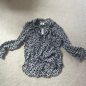 J.Crew Leopard Print Ruffle Neck blouse size 4